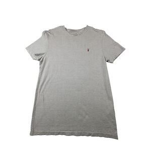 AllSaints Striped T Shirt Mens Medium Black White Crew Neck Short Sleeve Tee
